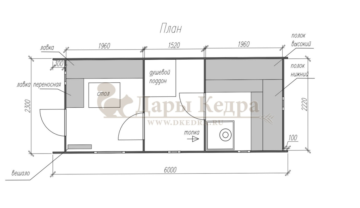 Каркасная баня Барн из кедра 6х2.3 м